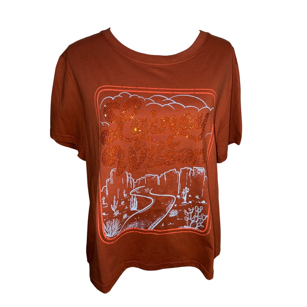 Lainey Wilson Rust Orange Rhinestone Graphic Crop T-Shirt Womens 2X NWT